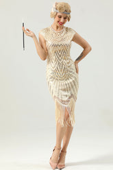 Champagner Paillette Franse 1920er Charleston Kleid